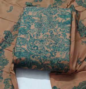 DRAVINAM Trends Women's Unstitched Livia Cotton Salwar Suit Dress Material with Muslin Dupatta | Teal & Beige Paisley Print | All over Print