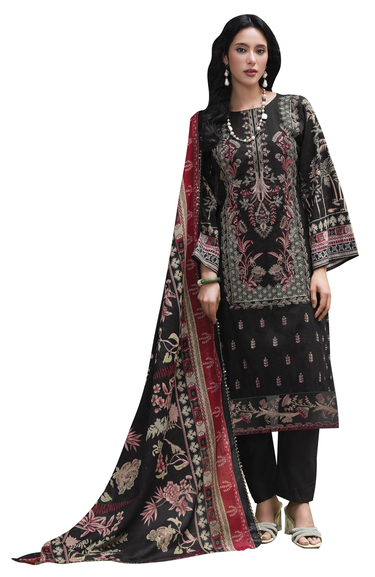 DRAVINAM Trends Women's Unstitched Cotton Salwar Suit Dress Material - Pure Cotton Heavy Embroidered Kameez II Unstitch Bottoms II Mal Mal Dupatta