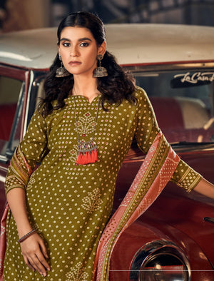 DRAVINAM Trends Women's Unstitched Bandhani Printed Woollen Pashmina Salwar Suit Dress Material with and Pashmina Printed Shawl Dupatta (Free Size_Yellow)