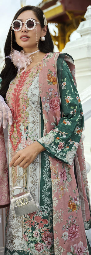 DRAVINAM Trends Women's Unstitched Pakistani Print Embroidered Pure Cotton Salwar Suit Dress Materials with Cotton Printed Dupatta