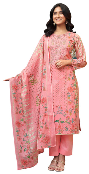 DRAVINAM Trends Women's Unstitched Salwar Suit Dress Material - Cotton Digital Printed Organza Embroidered Kameez II Unstitch Bottoms II Cotton Dupatta