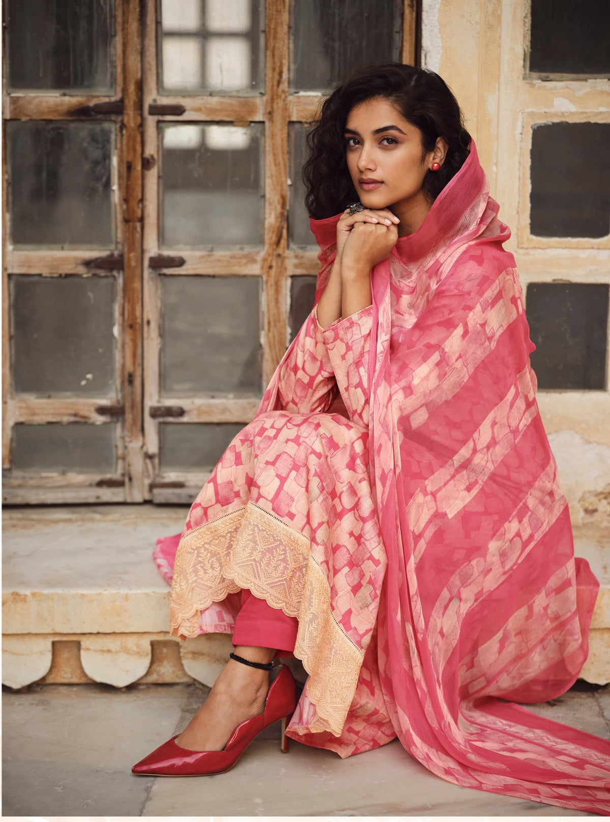 DRAVINAM Trends Women's Cotton Salwar Suit Set (Pink)