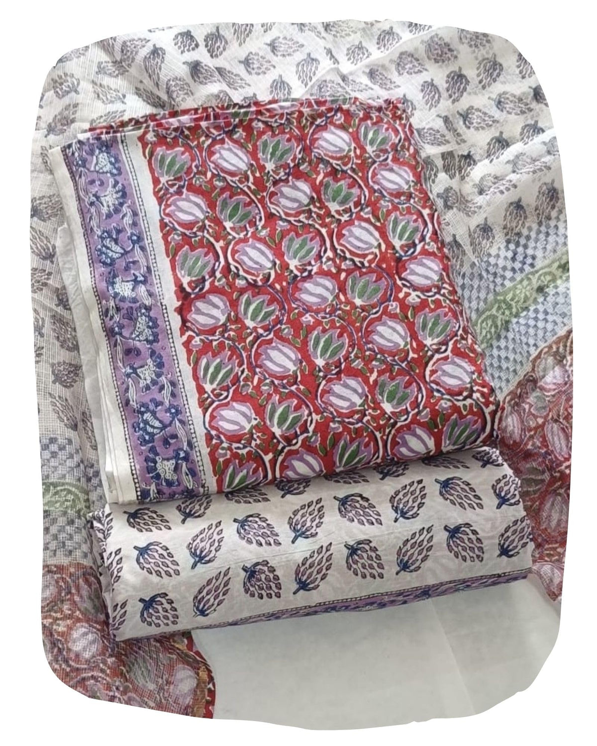 DRAVINAM Trends Sanganeri Hand Block Print Pure Cambric Unstitched Cotton Suit Dress Material with Kota Doriya Hand Printed Dupatta