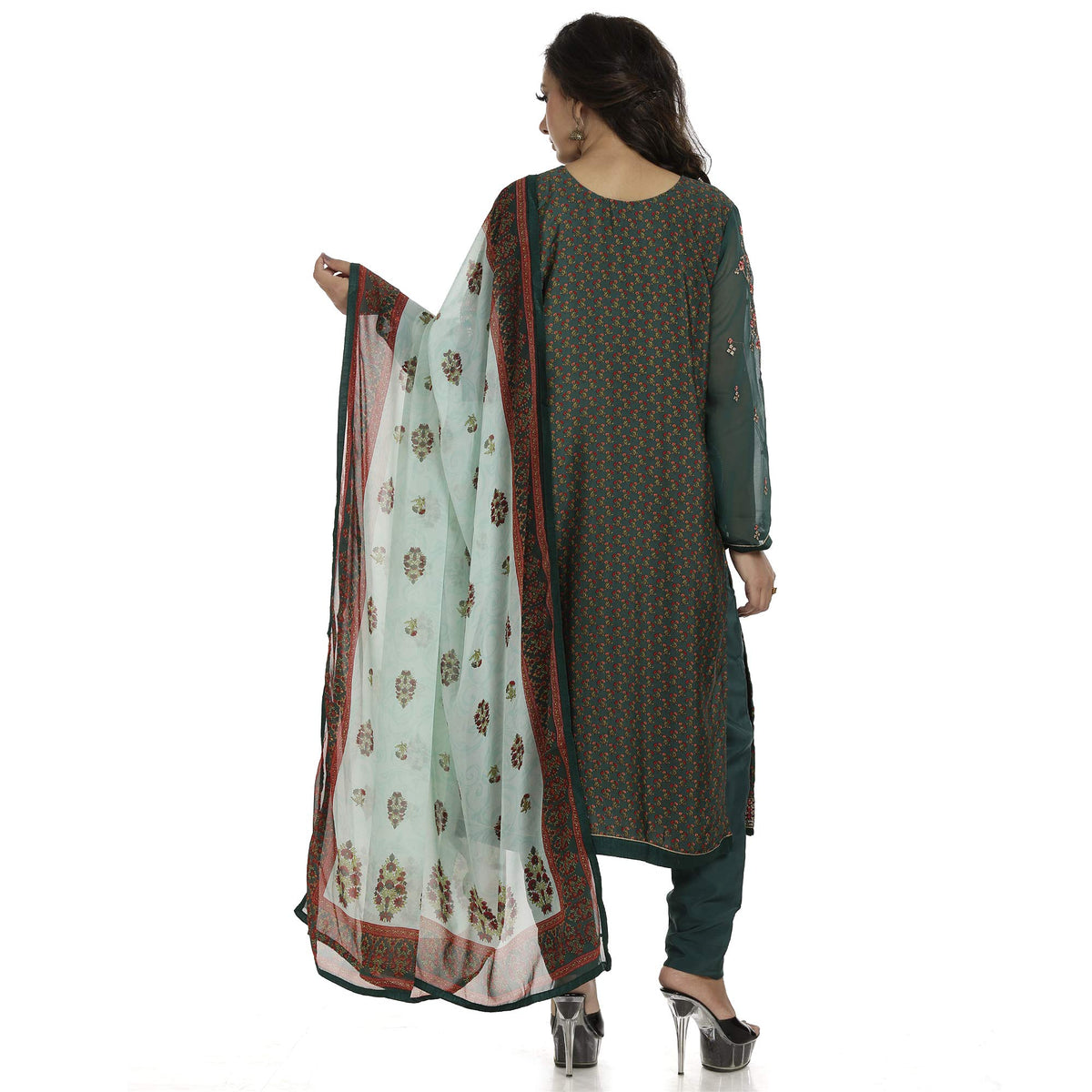 DRAVINAM Trends Women's Crepe Embroidered Chudidaar Dress Material (Free Size_Grey)