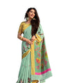 DRAVINAM Trends Women's Soft Printed Pure Linen Saree With Blouse Piece (Light Green)
