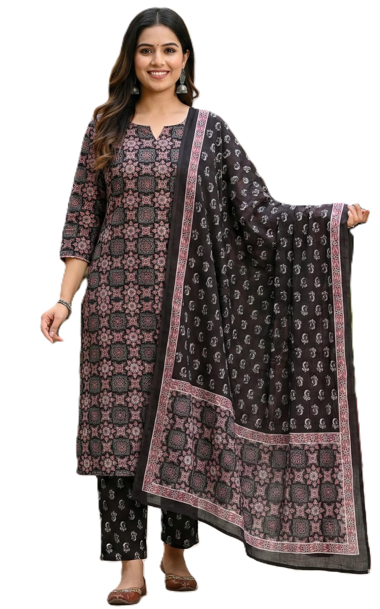 DRAVINAM Trends Jaipuri Print Cambric Cotton Unstitched Salwar Suit Dress Material for Women with Mulmul Cotton Dupatta