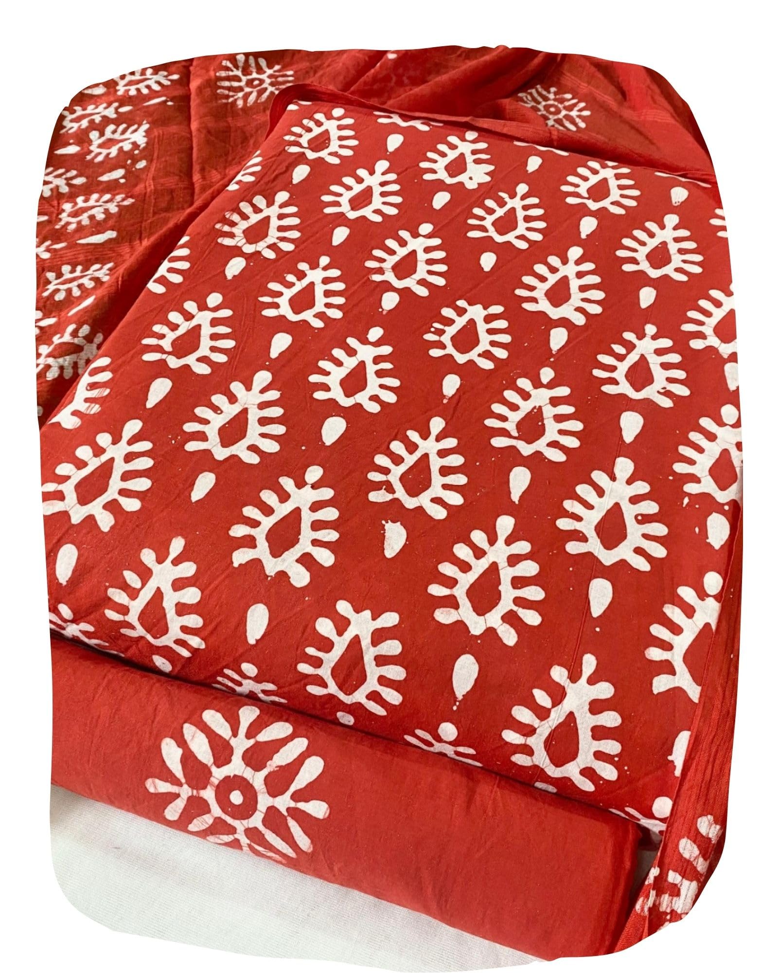 DRAVINAM Trends Unstitched Jaipuri Handmade Wax Batik Print Soft Cotton Dress Material with Dupatta
