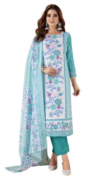 DRAVINAM Trends Women's Unstitched Salwar Suit Dress Material - Cotton Printed Hand Embroidered Kameez II Unstitched Bottoms II Cotton Dupatta