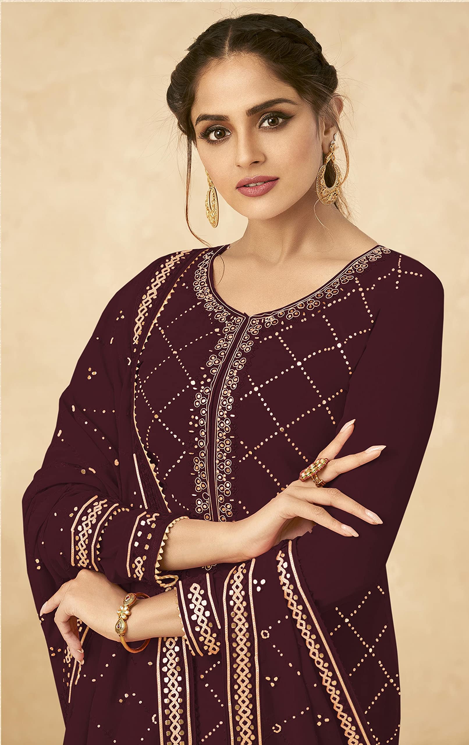 DRAVINAM Trends Women’s Georgette Unstitched Sequence Embroidered Pakistani Salwar Suit FabricDress Material with Zari Embroidery Dupatta (pink)