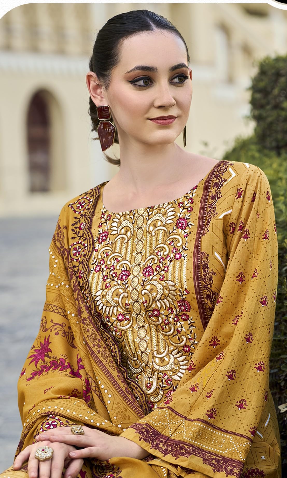 DRAVINAM Trends Women's Unstitched Pakistani Digital Print Embroidered Pure Cotton Salwar Suit Dress Materials with Cotton Embroidered Cutwork Dupatta
