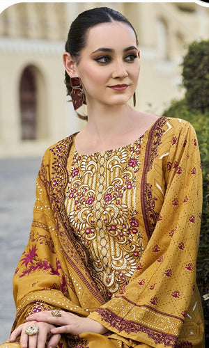DRAVINAM Trends Women's Unstitched Pakistani Digital Print Embroidered Pure Cotton Salwar Suit Dress Materials with Cotton Embroidered Cutwork Dupatta