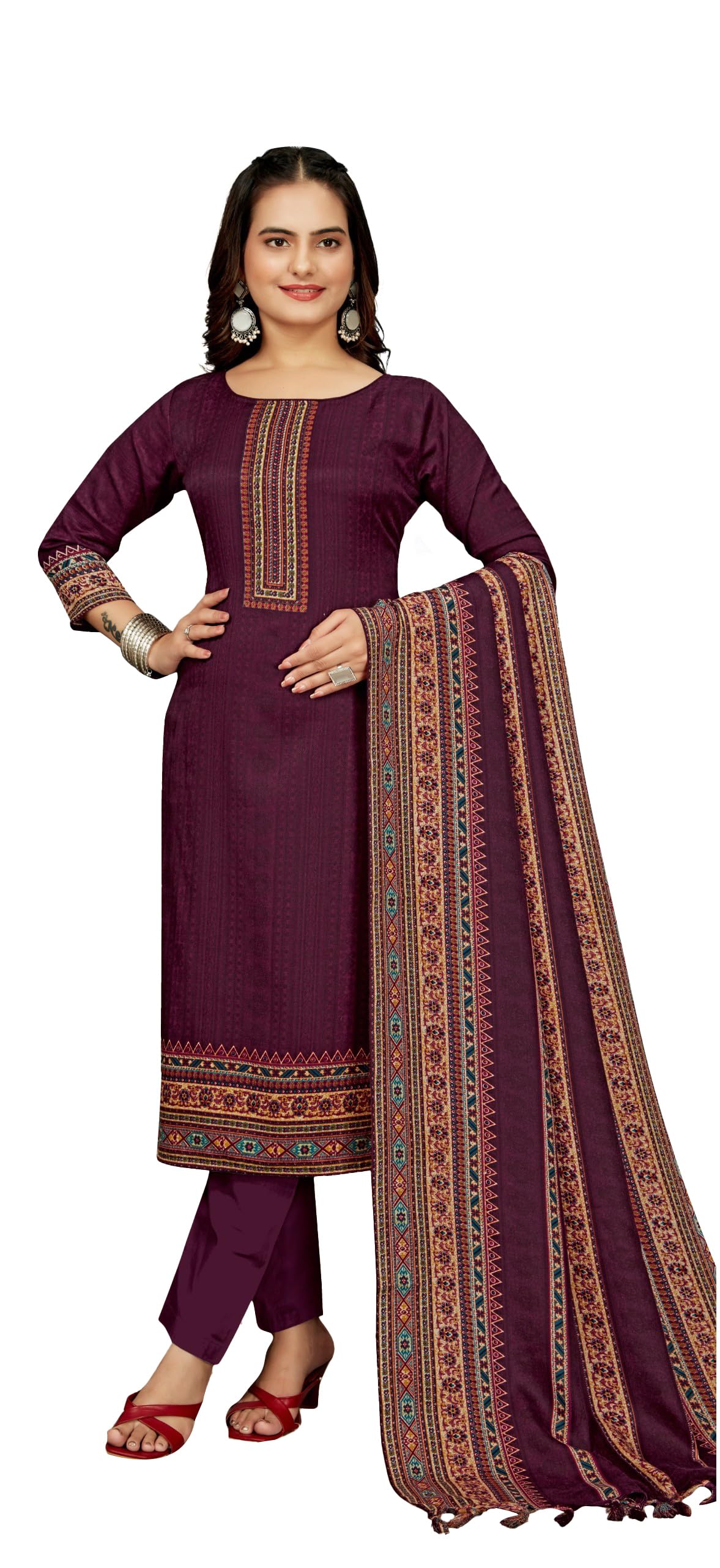 DRAVINAM Trends Women's Unstitched Winter Wear Digital Printed Heavy Woolen Pashmina Salwar Suit Dress Material with Printed Shawl Dupatta