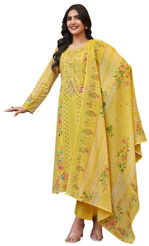 DRAVINAM Trends Women's Unstitched Salwar Suit Dress Material - Cotton Digital Printed Organza Embroidered Kameez II Unstitch Bottoms II Cotton Dupatta