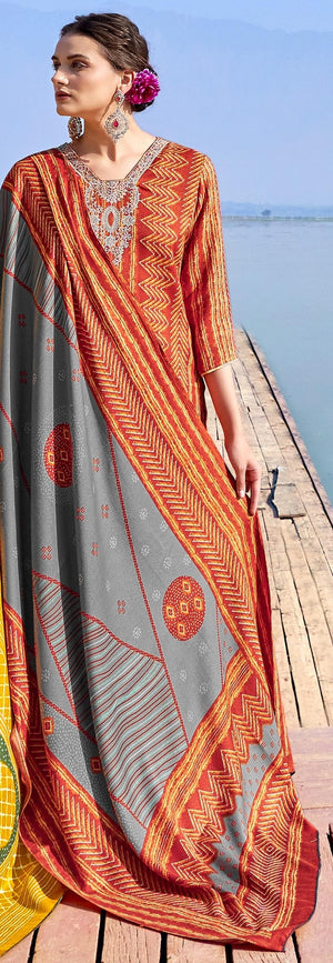 DRAVINAM Trends Women's Pure Pashmina Printed and Embroidered Suit Dress Material with Pure Pashmina Dobby Printed Shawl