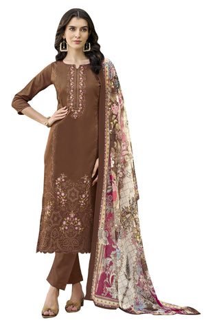 DRAVINAM Trends Women's Unstitched Jam Cotton Embroidered Suit Material - Jam Cotton Heavy Embroidered Cutwork Shirt II Rayon Bottoms II Cotton Printed Dupatta