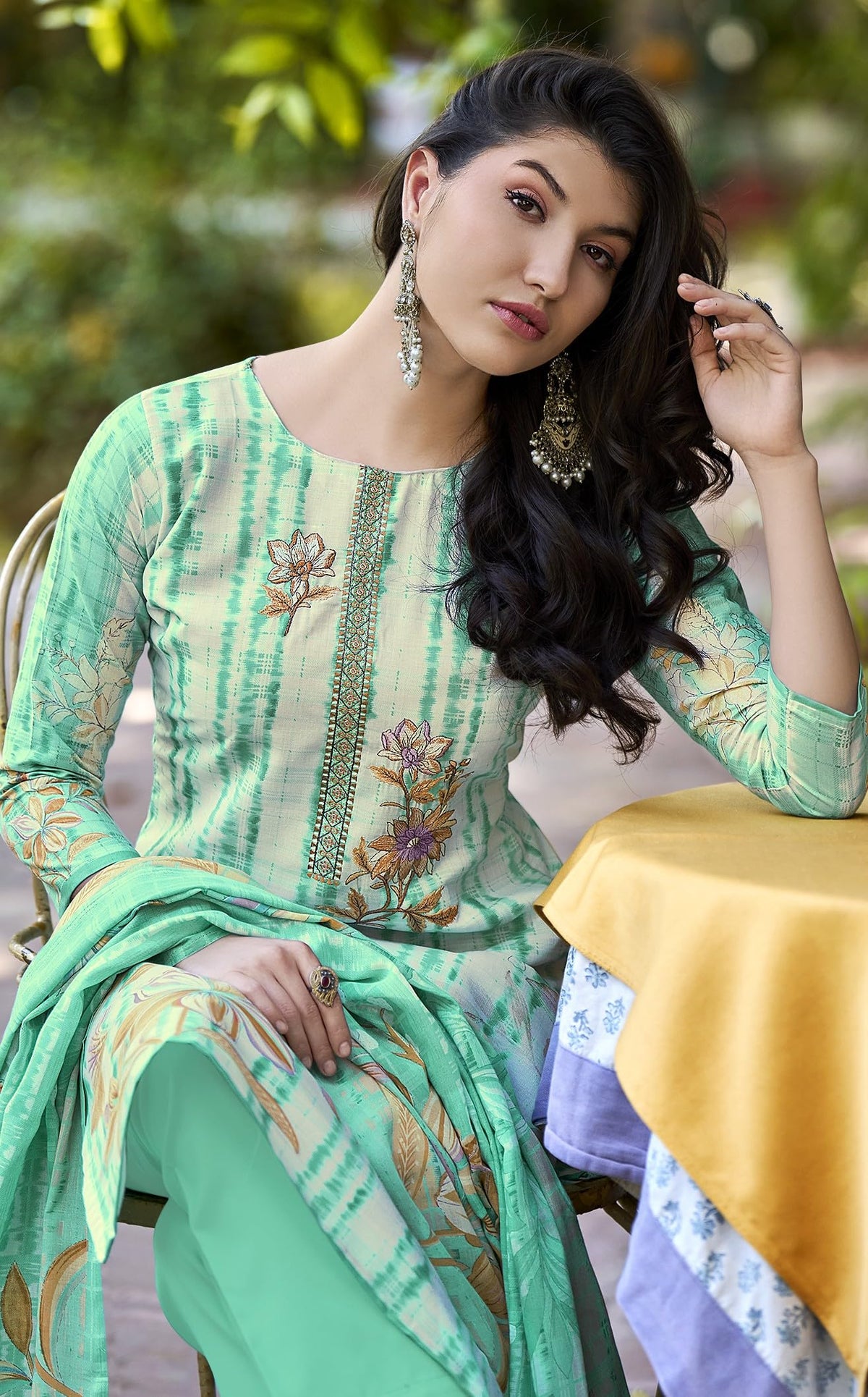 DRAVINAM Trends Women's Unstitched Salwar Suit Dress Material - Cotton Digital Printed Organza Embroidered Kameez II Unstitch Bottoms II Cotton Dupatta