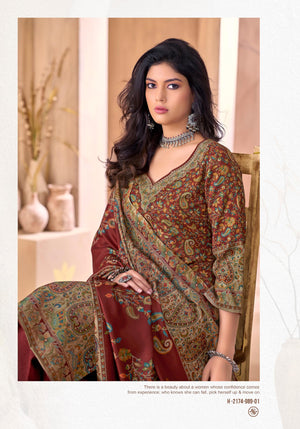 DRAVINAM Trends Women's Unstitched Winter Wear Kashmiri Kani Printed Swaroski Work Heavy Woolen Pashmina Salwar Suit Dress Material with Printed Shawl Dupatta