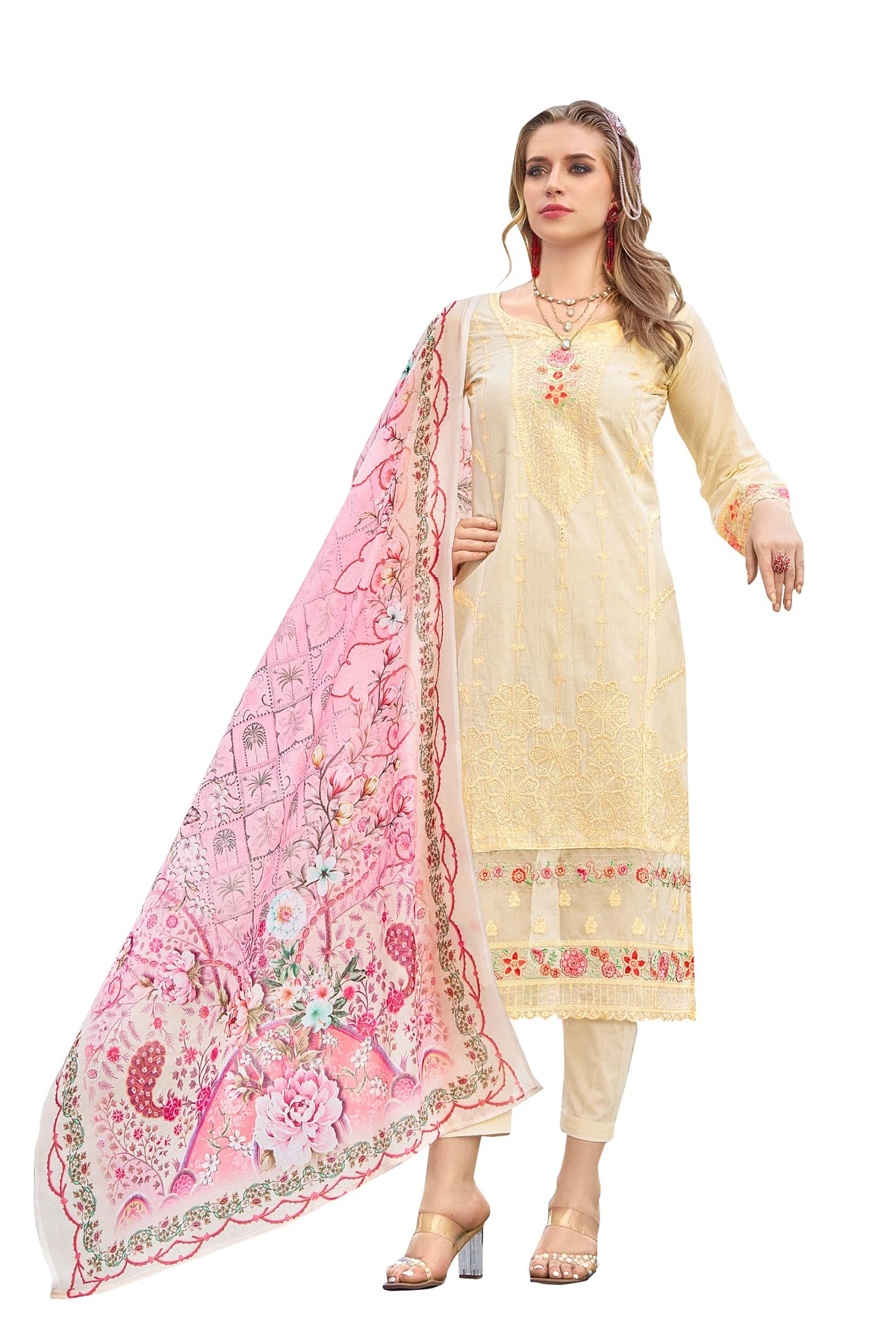 DRAVINAM Trends Kurti 2.50 mtrs, Pure Cotton (3 mtrs apx), Pure MAL MAL Cotton Dupatta Digital Print|Rust