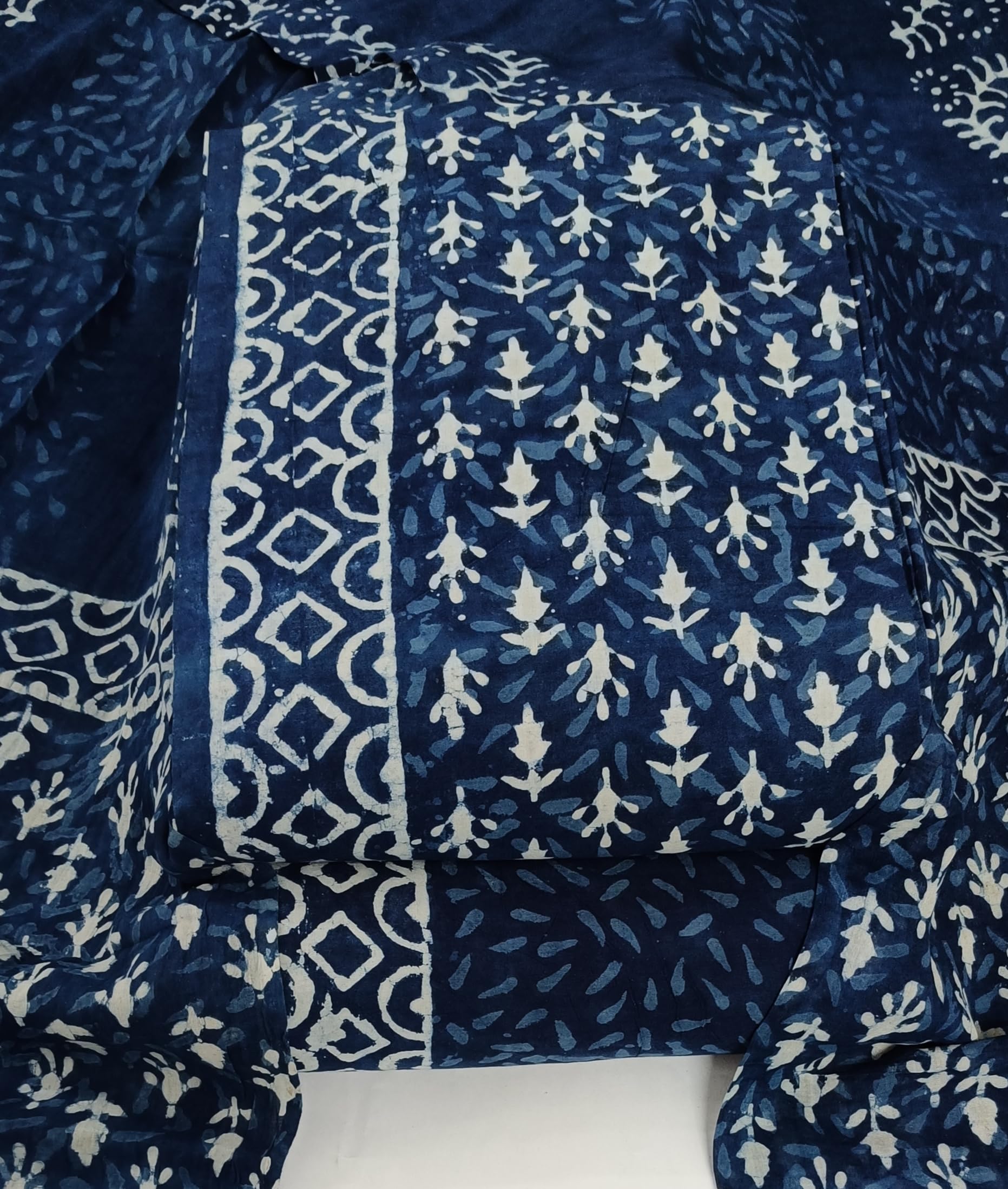 DRAVINAM Trends Hand Block Print Jaipuri Cambric Unstitched Cotton Suit Dress Material for Women with Mulmul Cotton Hand Printed Dupatta