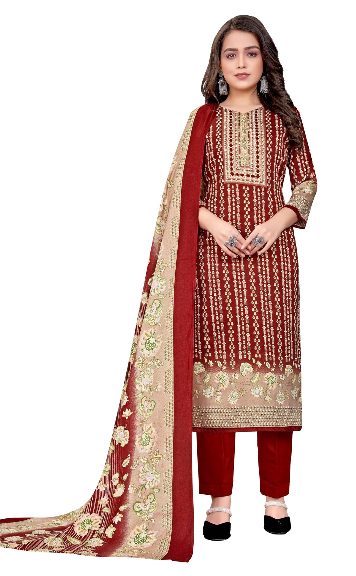 DRAVINAM Trends Women's Unstitched Kaani Print Pashmina Winter wear Dress Material Fabric for Salwar Suit with printed pashmina Kashmiri shawl dupatta (Pink)