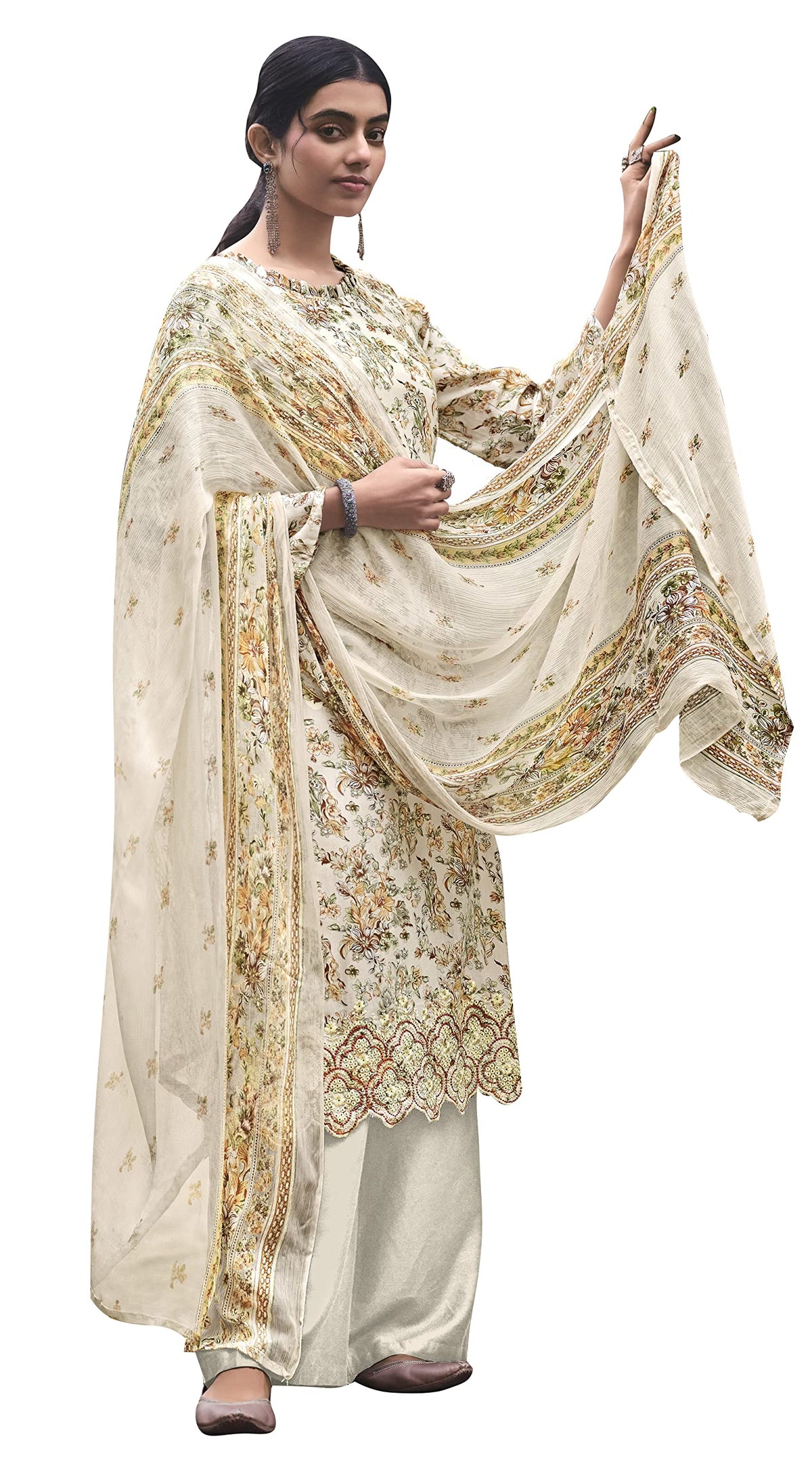 DRAVINAM Trends Unstitched Digital Printed Pure Cotton Embroidered Suit Set with Pure Bember Dupatta