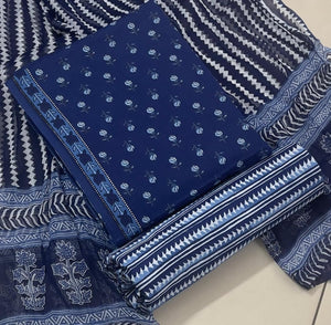 DRAVINAM Trends Jaipuri Printed Pure Cambric Unstitched Cotton Suit Dress Material with Kota Doriya Printed Dupatta