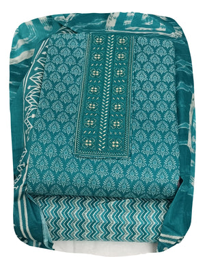 DRAVINAM Trends Women's Premium Cotton Jaipuri Printed Embroidered and Hand Work Unstitched Salwar Suit Dress Material with Mulmul Cotton Dupatta