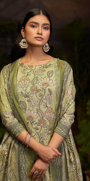 DRAVINAM Trends Women's Unstitched Maslin Salwar Suit Dress Material - Pure Bemberg Maslin Aari Work Kameez II Rayon Unstitch Bottoms II Viscose Maslin Digital Prints Dupatta