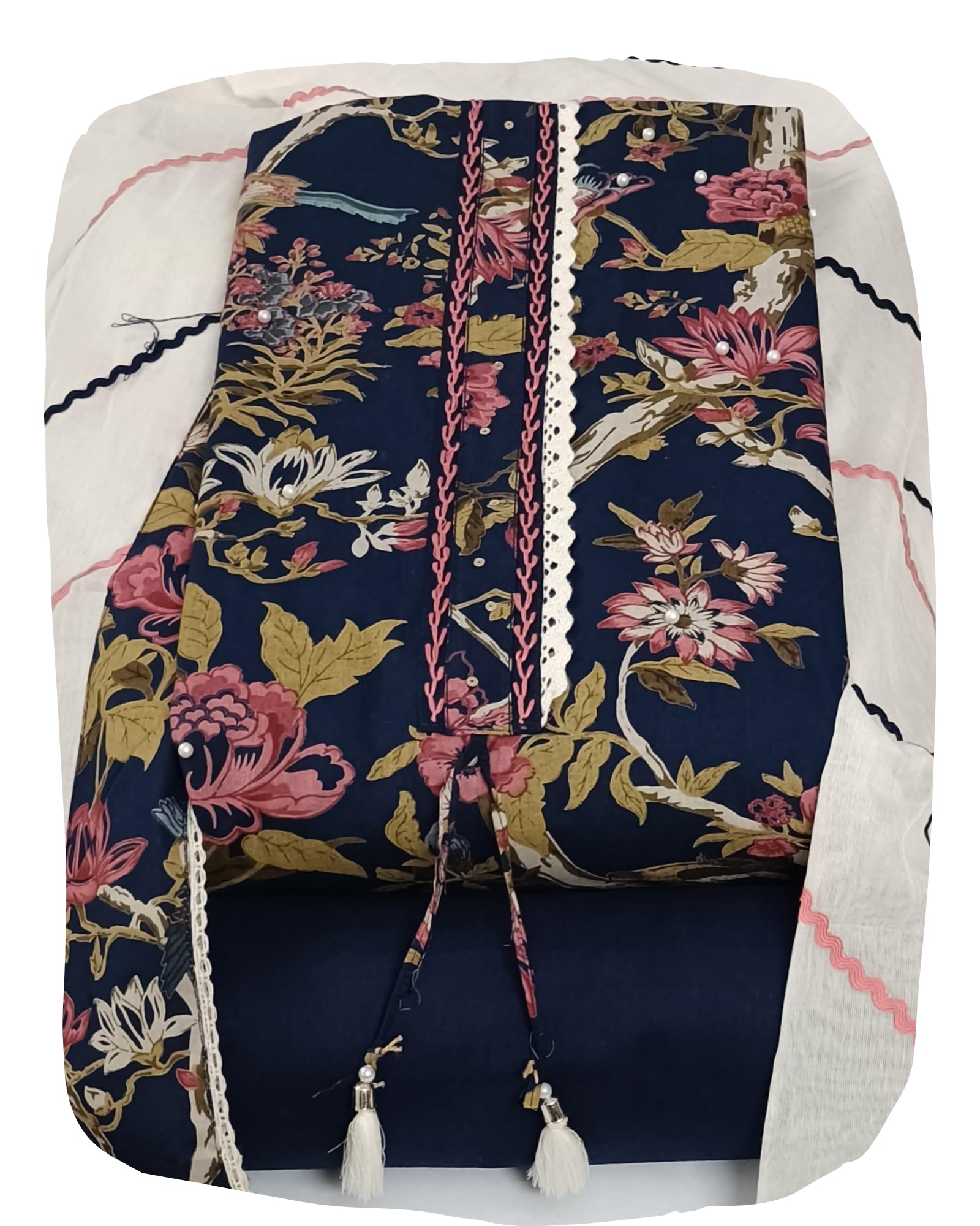 DRAVINAM Trends Women's Floral Printed Premium Cotton Suit Material with Fancy Cotton Dupatta