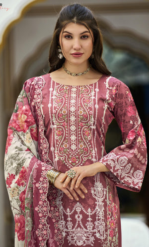 DRAVINAM Trends Women's Unstitched Pakistani Digital Print Embroidered Pure Cotton Salwar Suit Dress Materials with Cotton Embroidered Cutwork Dupatta