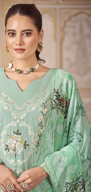 DRAVINAM Trends Women's Exquisite Unstitched Viscose Cambric Lawn Cotton Suit Dress Material with Embroidered Daman & Sleeves | Stylish Pure Cotton Digital Print Dupatta & Solid Bottoms