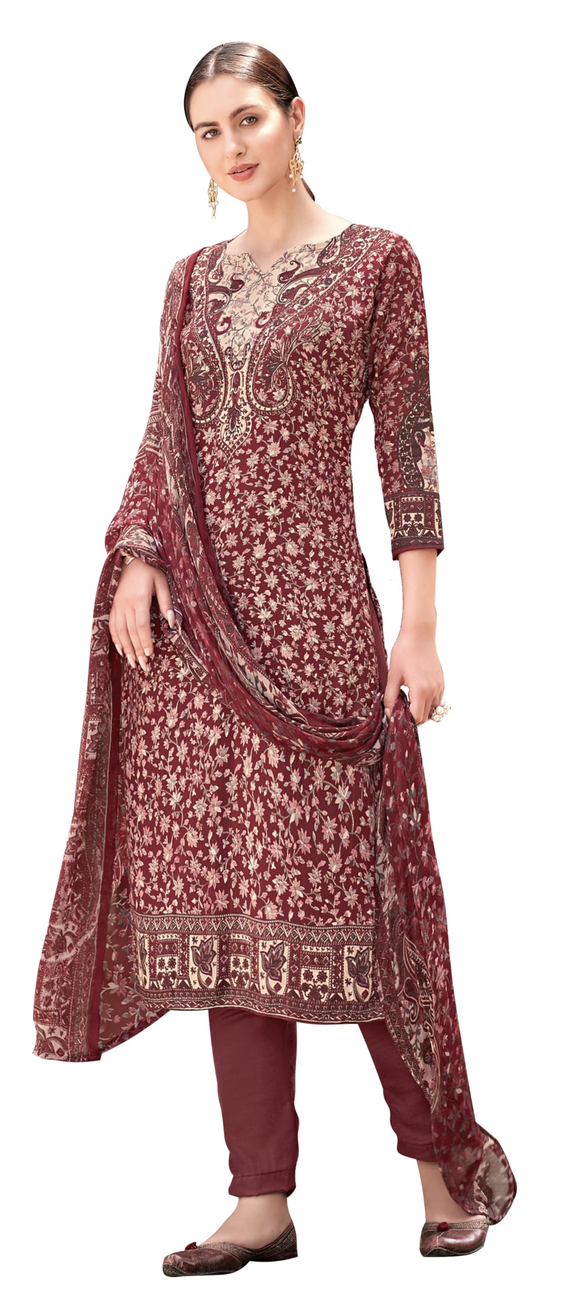 DRAVINAM Trends Women's Digital Printed Pashmina Unstitched Salwar Suit Dress Material with Nazneen Printed Dupatta