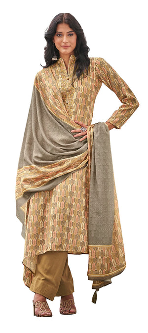 DRAVINAM Trends Women's Pure Pashmina wool Digital Print Fancy Embroidery Work Warm Salwar Kameez Dress Material with Pure Woollen Pashmina Printed Woven Shawl Dupatta (Yellow)