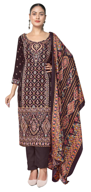 DRAVINAM Trends Women's Printed Woolen Pashmina Unstitch Salwar Suit Dress Material with Printed Woolen Warm Shawl Dupatta