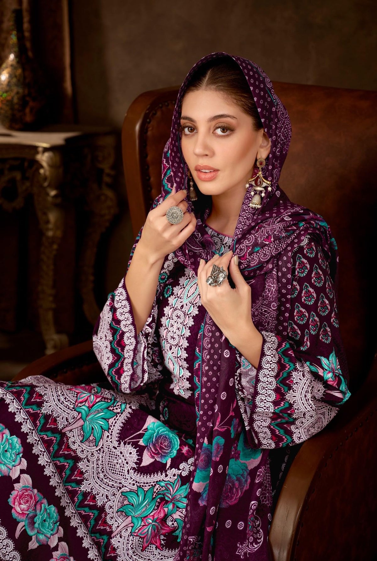DRAVINAM Trends Women's Unstitched Salwar Suit Dress Material - Cotton Digital Printed Organza Embroidered Kameez II Unstitch Bottoms II Cotton Dupatta