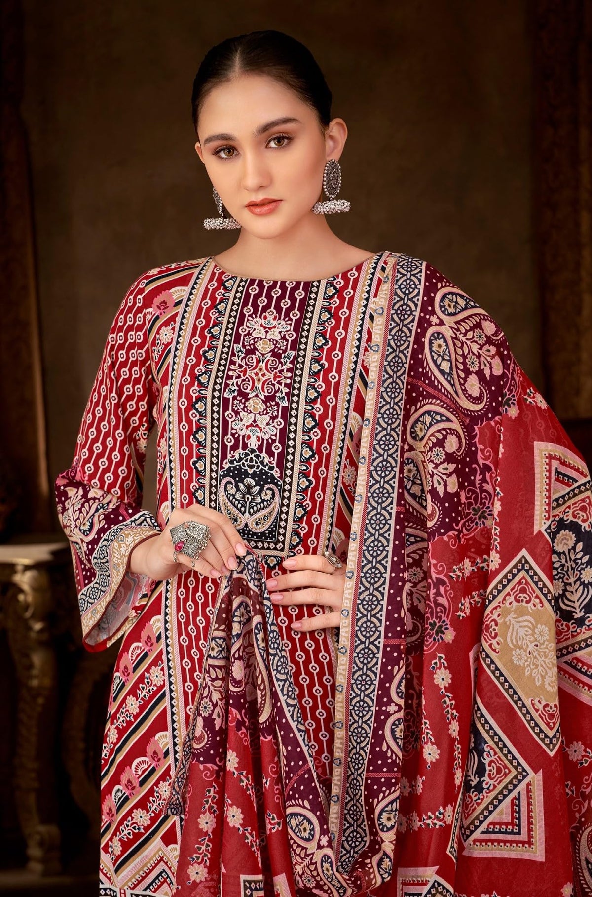 DRAVINAM Trends Women's Unstitched Salwar Suit Dress Material - Cotton Digital Printed Organza Embroidered Kameez II Unstitch Bottoms II Cotton Dupatta