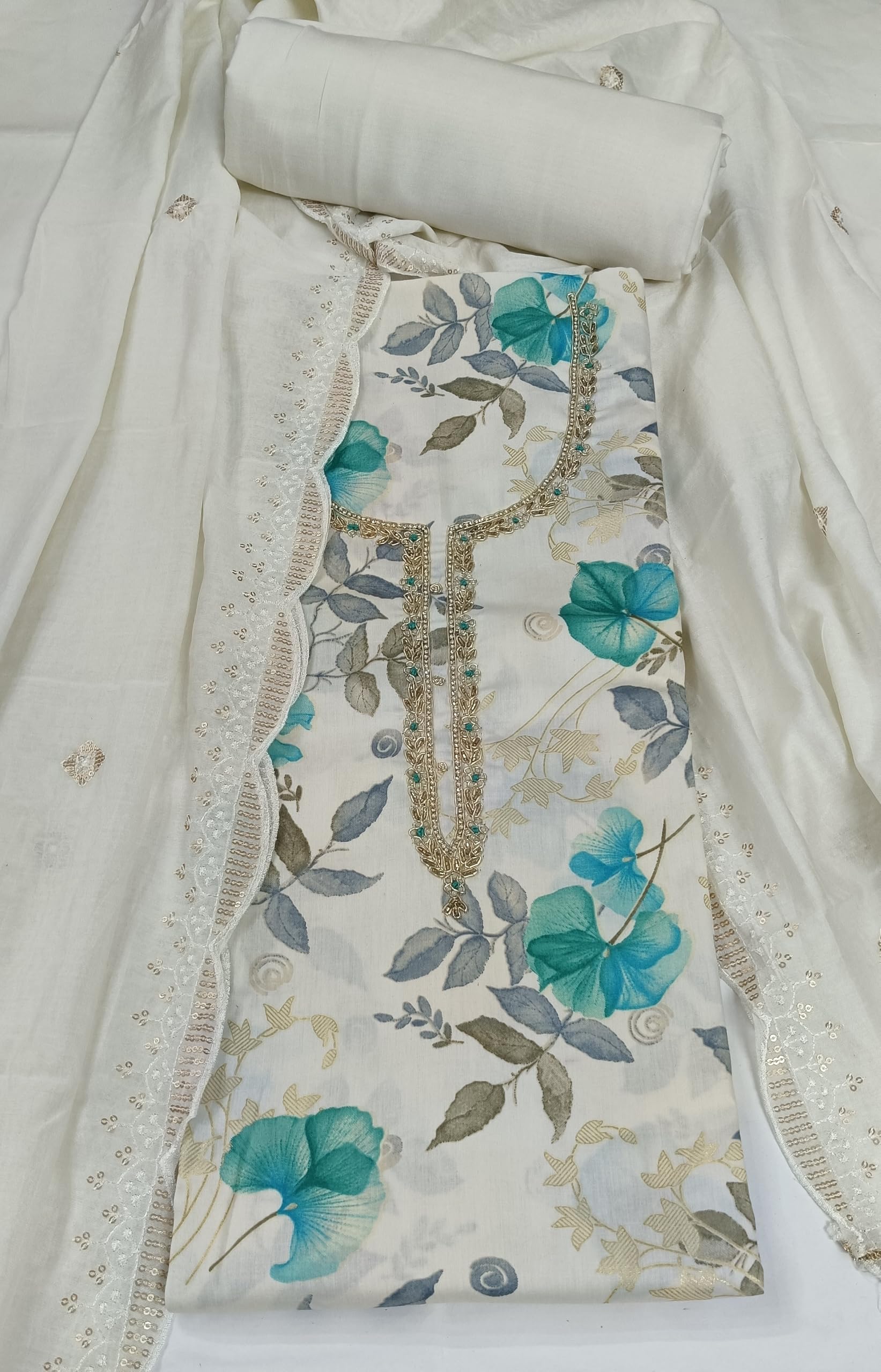 DRAVINAM Trends Handwork Modal Silk Unstitched Salwar Suit with Scalloped Dupatta