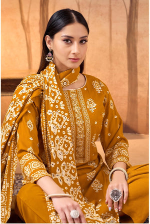 DRAVINAM Trends Women's Winter Wear Unstitched Discharge Print Hand Work Woollen Viscose Pashmina Salwar Suit Dress Material with Pashmina Printed Shawl Dupatta