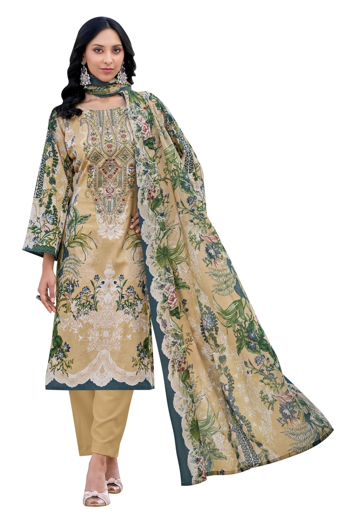 DRAVINAM Trends Kurti 2.50 mtrs, PURE COTTON DYED (2.7 m),PURE LAWN MULMUL DIGITAL PRINT VOIL DUP (2.25|Black