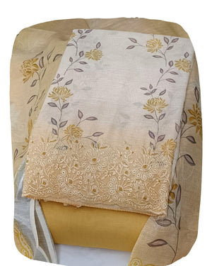DRAVINAM Trends Women's Premium Pure Linen Floral Printed Unstitched Salwar Suit Dress Material with Dupatta