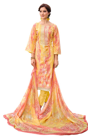 DRAVINAM Trends Unstitched Printed Embroidered Lace Work Cotton Salwar Suits Dress Material with Cotton Dupatta