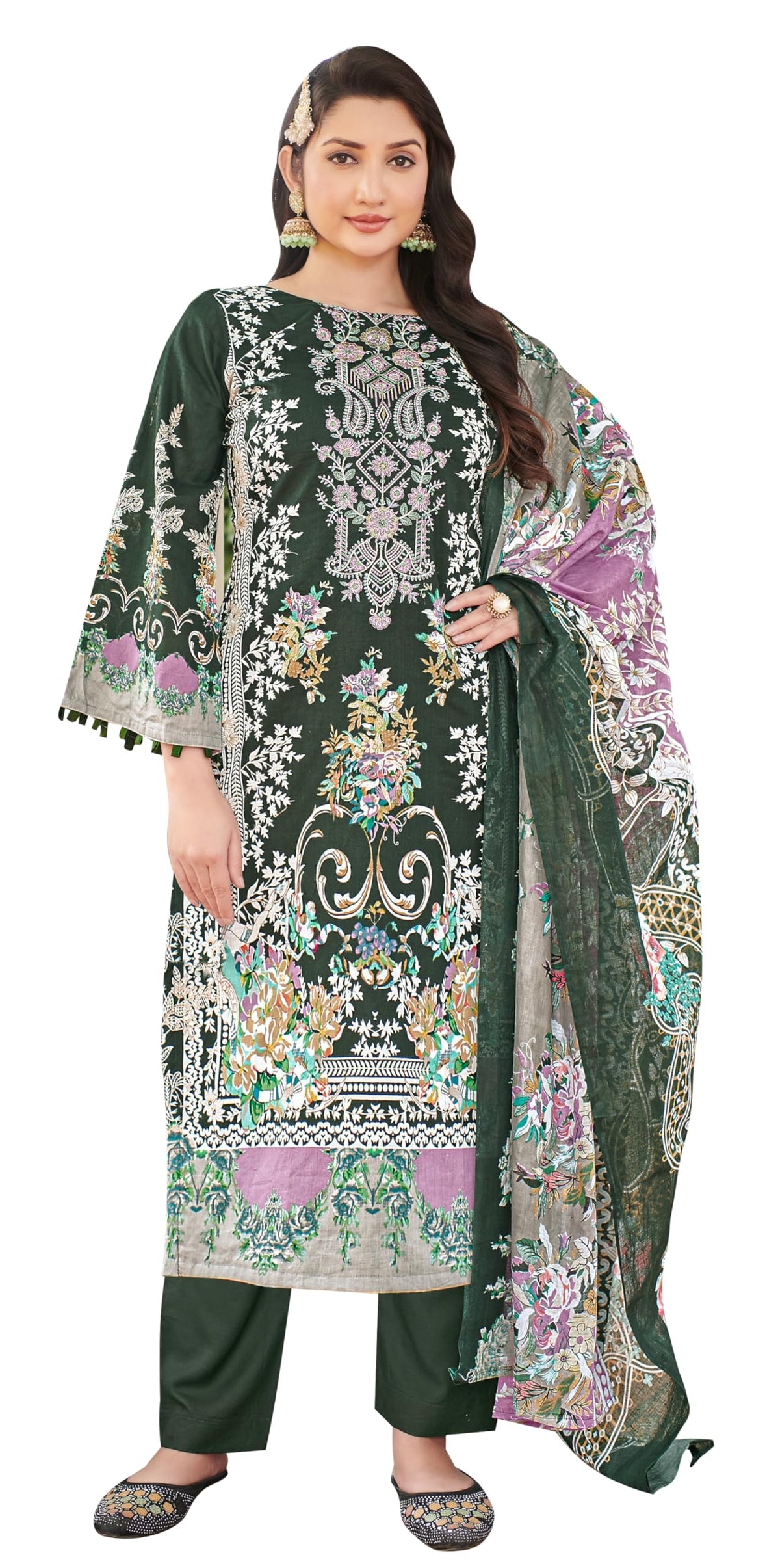 DRAVINAM Trends Unstitched Suit Material Karachi Lawn Cotton Pakistani Digital Printed Embroidered Kameez with Unstitched Bottoms and Cotton Dupatta