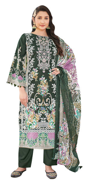 DRAVINAM Trends Unstitched Suit Material Karachi Lawn Cotton Pakistani Digital Printed Embroidered Kameez with Unstitched Bottoms and Cotton Dupatta