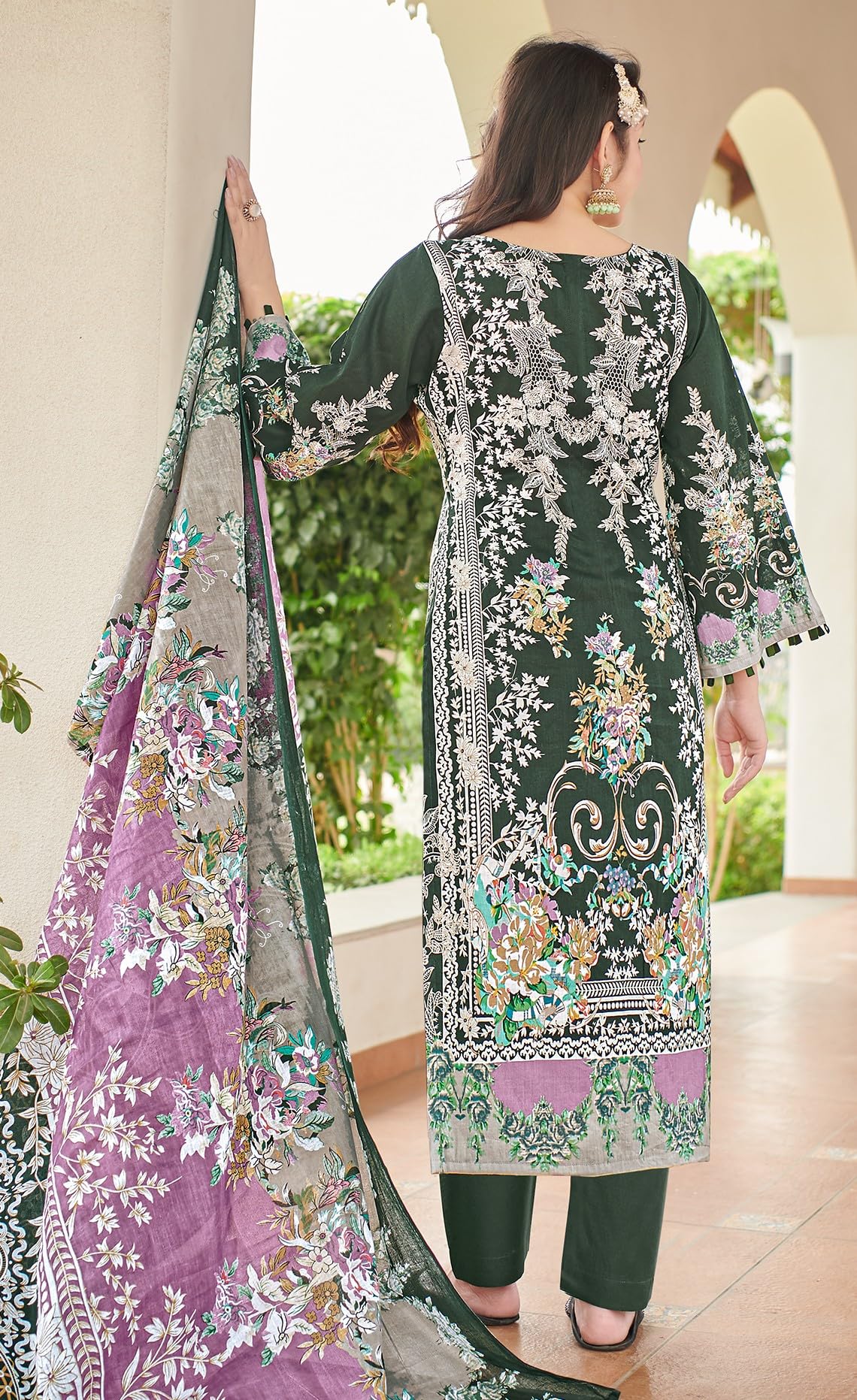 DRAVINAM Trends Unstitched Suit Material Karachi Lawn Cotton Pakistani Digital Printed Embroidered Kameez with Unstitched Bottoms and Cotton Dupatta