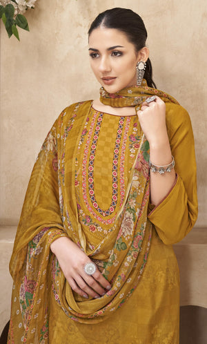 DRAVINAM Trends Women's Unstitched Viscose Maslin Hand Embroidered Suit Material - Viscose Maslin Digital Printed Hand Embroidered Kameez II Rayon Bottoms II Half Pure Digital Printed Dupatta