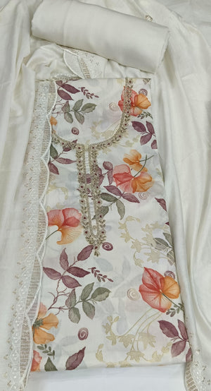 DRAVINAM Trends Handwork Modal Silk Unstitched Salwar Suit with Scalloped Dupatta