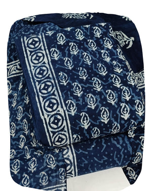 DRAVINAM Trends Hand Block Dabu Print Indigo Cambric Unstitched Cotton Suit Dress Material for Women with Mulmul Cotton Hand Printed Dupatta