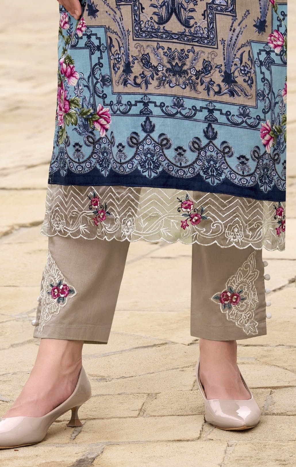 DRAVINAM Trends Women's Unstitched Salwar Suit Dress Material - Cotton Digital Printed Organza Embroidered Kameez II Unstitch Bottoms II Cotton Dupatta