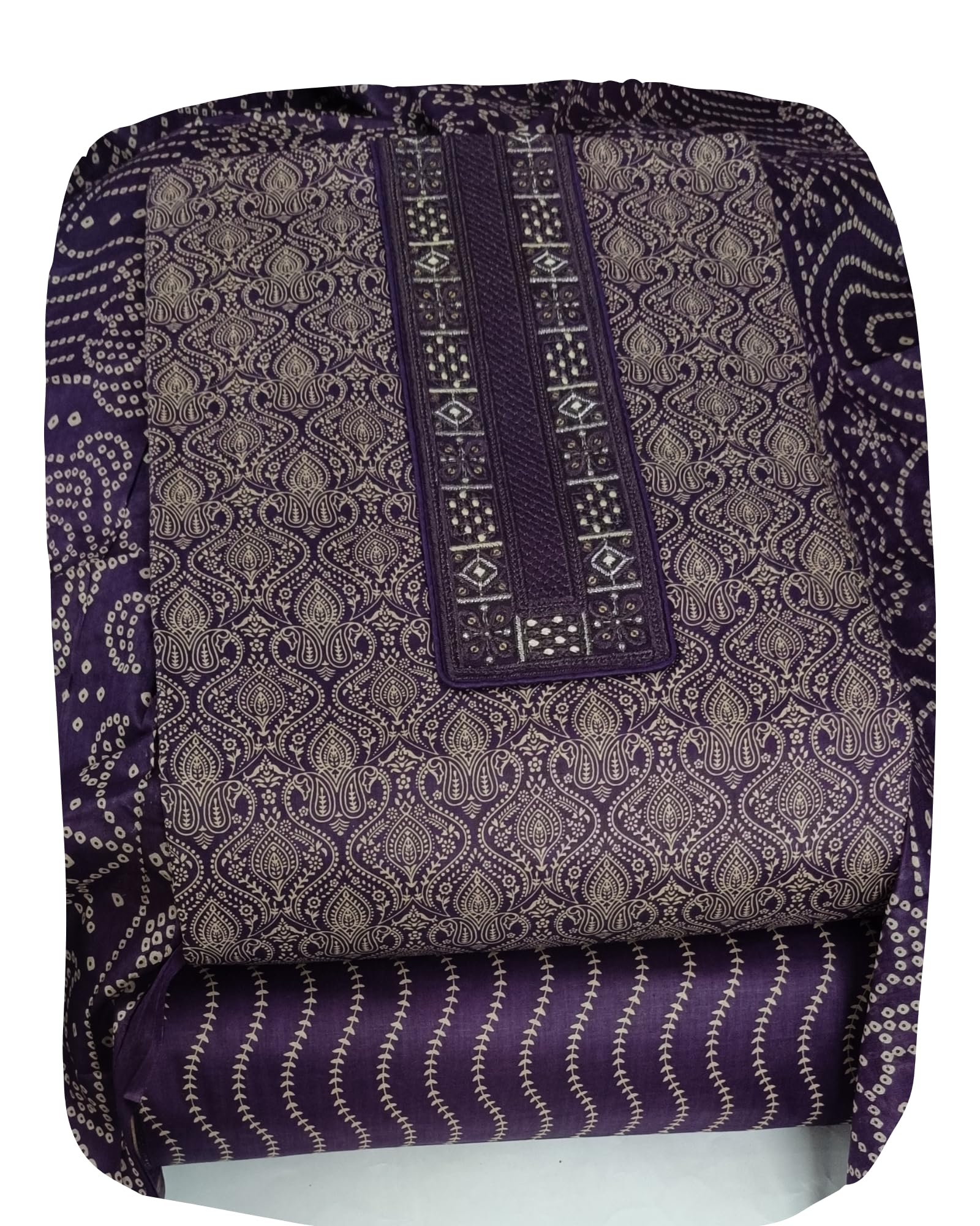 DRAVINAM Trends Women's Printed Embroidered and Hand Work Premium Cotton Jaipuri Unstitched Salwar Suit Dress Material with Mulmul Cotton Dupatta