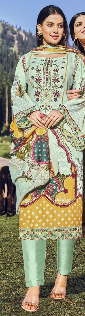 DRAVINAM Trends Unstitched Pakistani Print Embroidered Cotton Salwar Suit Dress Materials with Dupatta